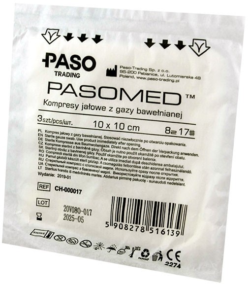 Paso Trading Kompresy gazowe jałowe PASOMED 10x10cm x3 sztuki