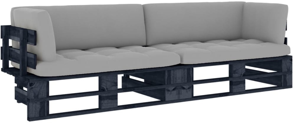 vidaXL Sofa 2-osobowa z palet, z poduszkami, czarna, drewno sosnowe