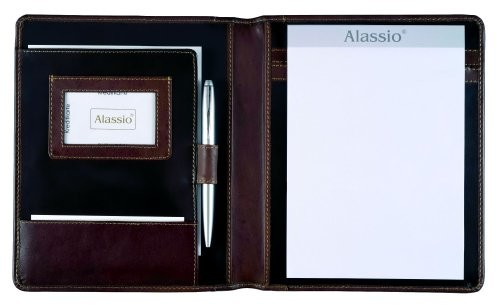 Alassio 30057 - teczka konferencyjna Monaco w formacie DIN A5, teczka biznesowa z planzowanej skóry, teczka na dokumenty ciemnobrązowa - antyczna, teczka ok. 23 x 19 x 2,5 cm 30057