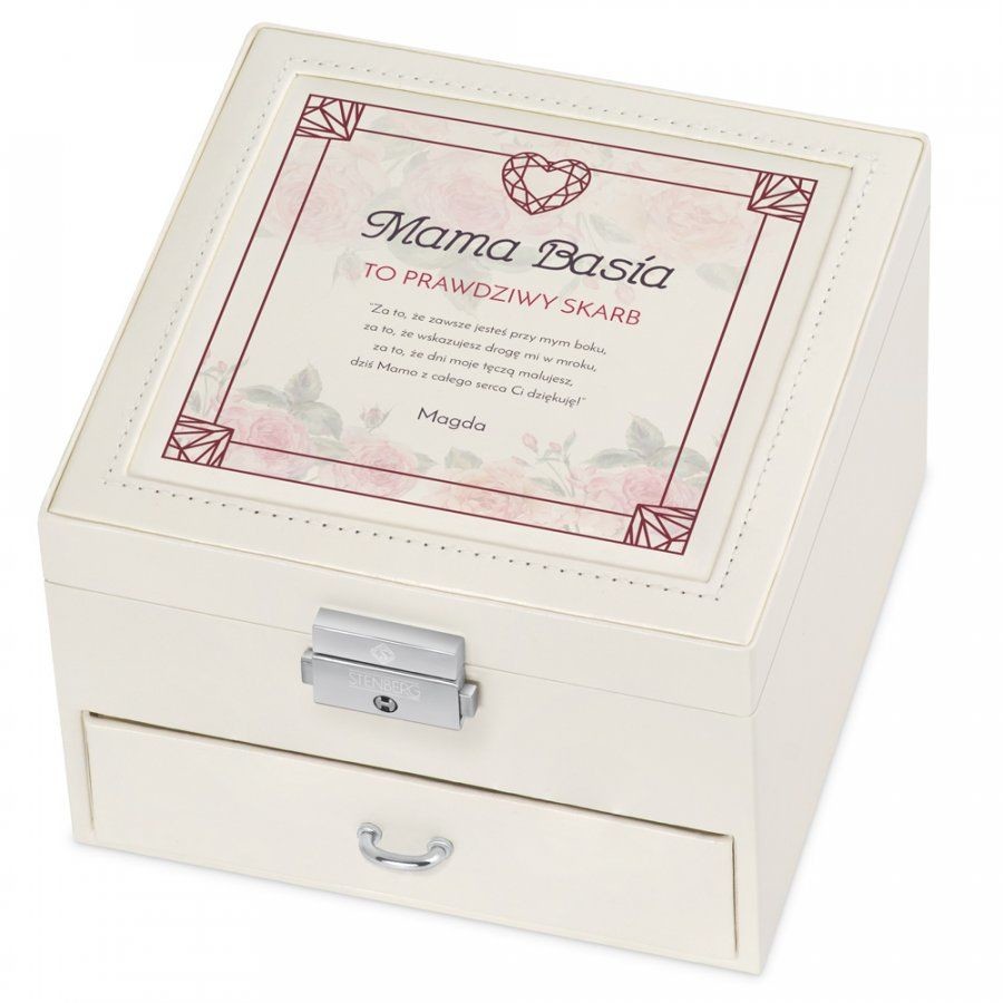 Murrano Szkatułka na Biżuterię Kremowa z Nadrukiem Dla Mamy SZKT-BB-009