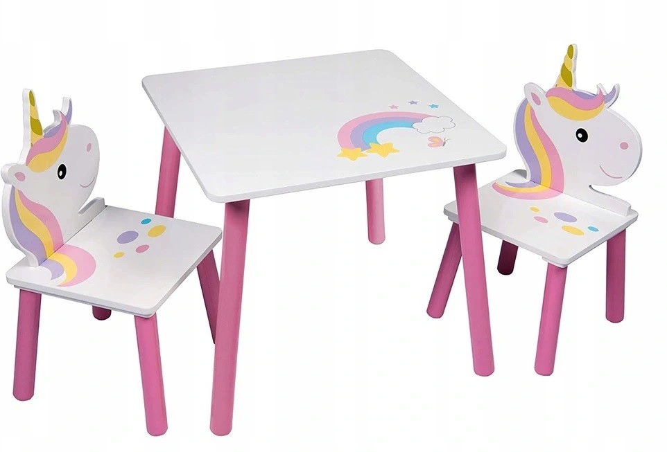 Jednorożec Konik Biały Stół Stolik Krzesła Dzieci