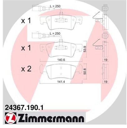 ZIMMERMANN Zestaw klocków hamulcowych, hamulce tarczowe 24367.190.1