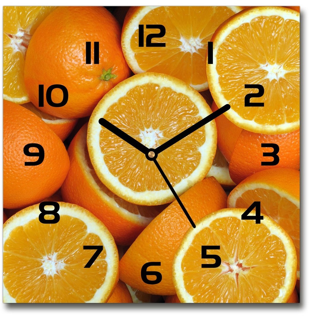 Zegar szklany kwadratowy Połówki pomarańczy