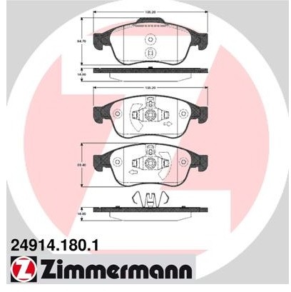 ZIMMERMANN Zestaw klocków hamulcowych, hamulce tarczowe 24914.180.1