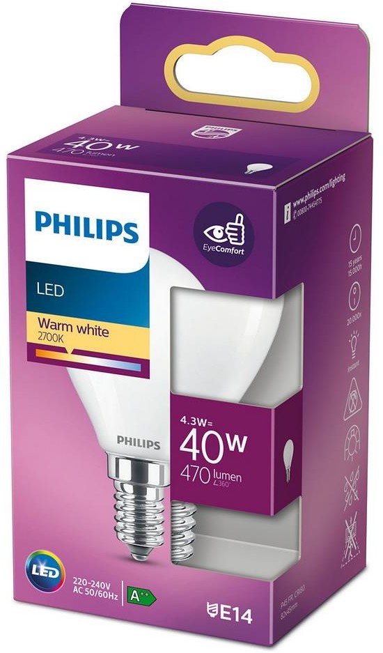Philips LED Żarówka P45 E14/4,3W/230V 2700K