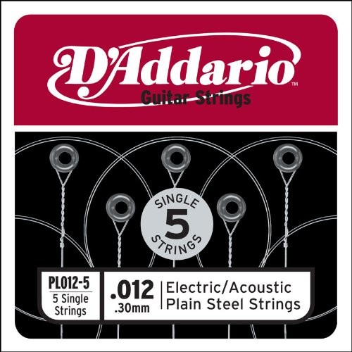 D'Addario Plain Steel elektryczny/Akustik gitar strun 5er-Pack PL012-5