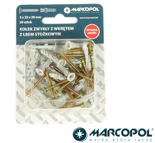 Kołki rozporowe z wkrętami 5 x 25 x 30 mm, 20 szt. - MARCOPOL (QB0140) QB0140