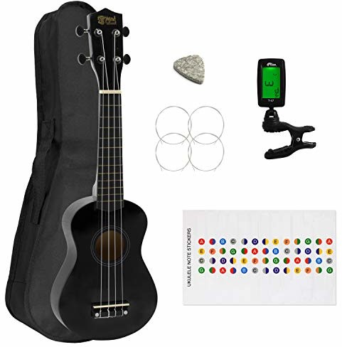 Mad About Ukulele sopranowe dla początkujących w kolorze czarnym z darmową torbą i tunerem SU8-TU-BK