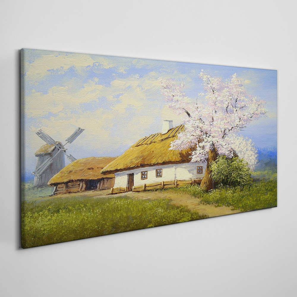 PL Coloray Obraz Canvas Malarstwo Wieś Chata 120x60cm