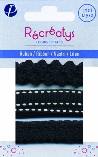 Récréatys Récréatys 4044 10 11 3 różne taśmy na kartonie, bawełna, czarna, 1 m 4044 10 11