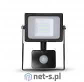V-TAC Naświetlacz LED VT-20-S 20W SMD czujnik PIR czujka Samsung Chip 6400K czarne szkło