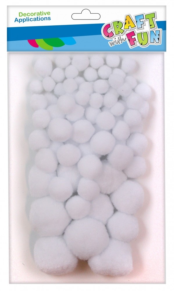 Craft with Fun Ozdoba dekoracyjna Pompon 80szt/mix Biel Pbh 12/144