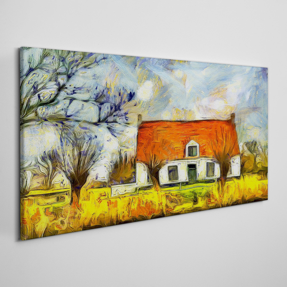 PL Coloray Obraz Canvas Abstrakcja Wieś Dom Drzewo 100x50cm
