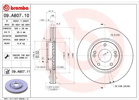 BREMBO Tarcza hamulcowa 09.A807.11