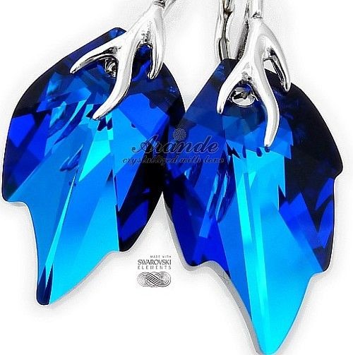 Swarovski New Piękne Kolczyki Blue Leaf Srebro