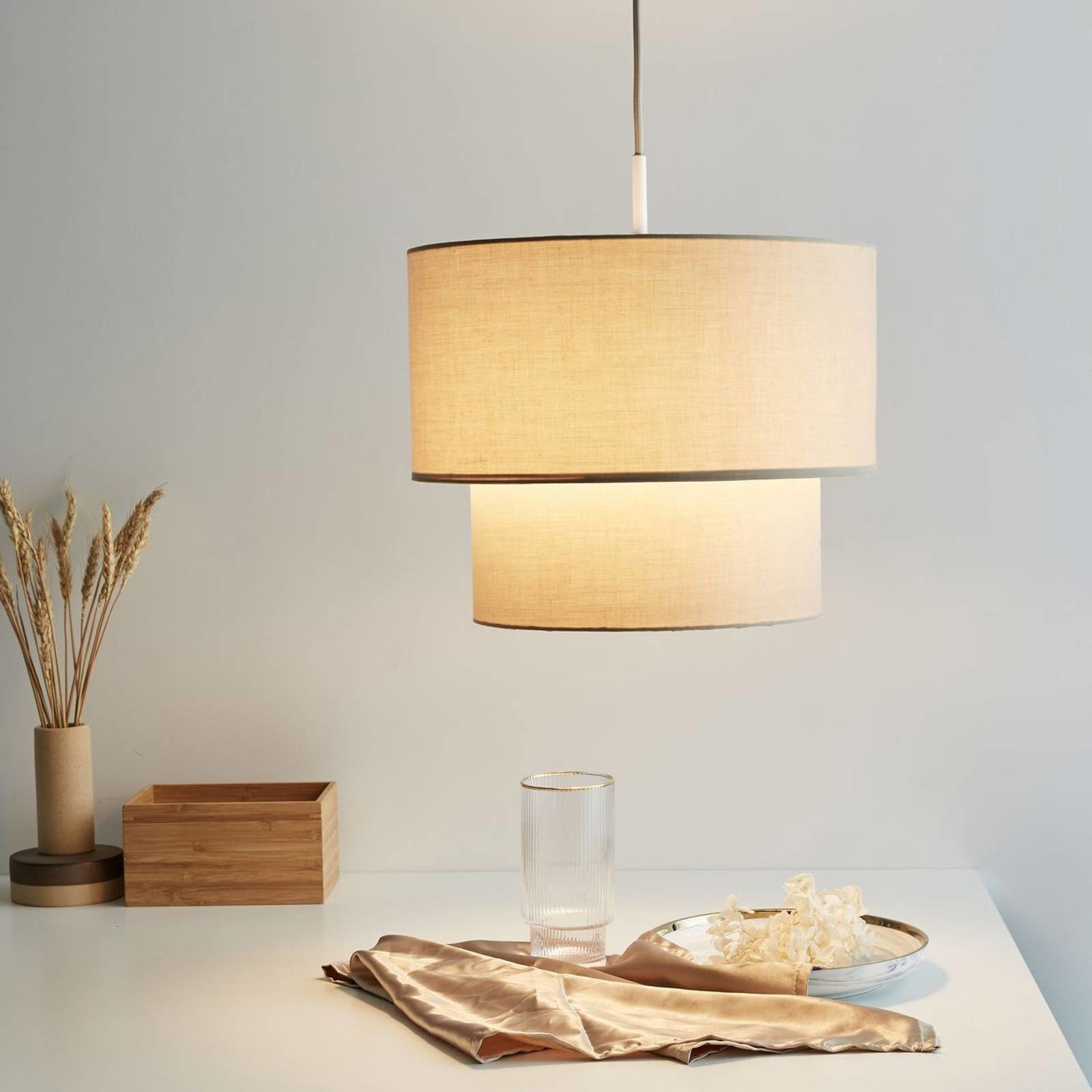 PAULEEN Pauleen Soft Shine lampa wisząca beżowa tkanina