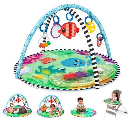 Baby Einstein Sea Floor Explorers mata wodna 2 w 1, siłownia do zabawy, 4 tryby do zabawy dla dziecka, 5 zdejmowanych zabawek, łatwa do przenoszenia, noworodk+