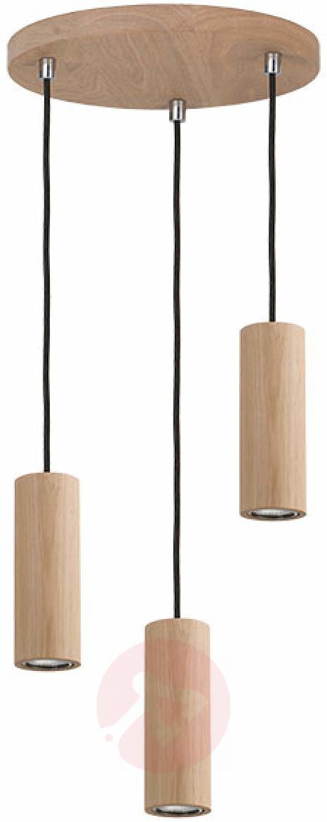 Spotlight 3-pkt. lampa wisząca LED Pipe z drewna dębowego