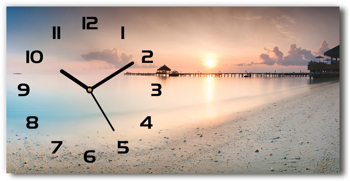 Zegar ścienny szklany cichy Plaża Malediwy