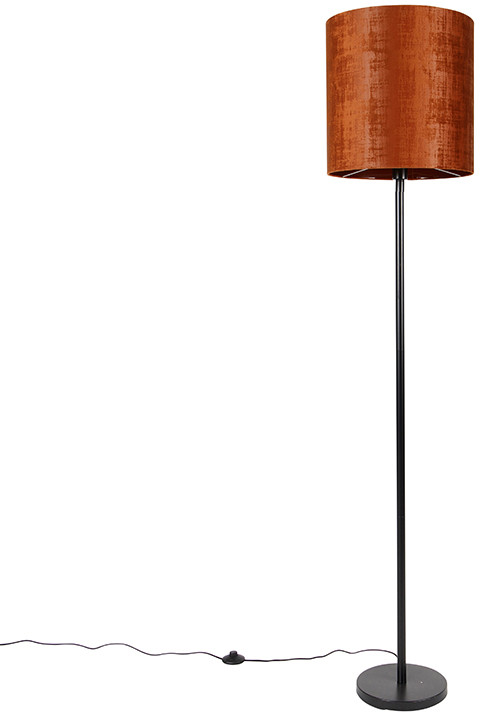 QAZQA Lampa podłogowa czarny welurowy abażur pomarańczowy 40 cm - Simplo
