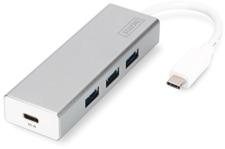 Digitus 3-portowy hub USB 3.0 typu C + 1 x port ładowania USB typu C, 3 x porty USB 3.0 + 1 x port USB typu C, aluminiowa obudowa DA-70242