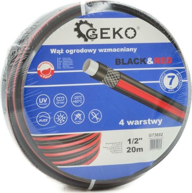 Geko WĄŻ OGRODOWY WZMACNIANY BLACK&RED 1/2&quot 50M 1 G73694 vx4286
