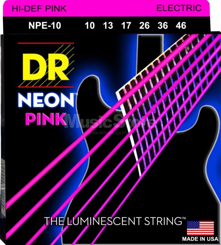 DR Strings neon Hi-Def Pink - npe-10 - Electric Guitar String Set, Medium, .010-.046