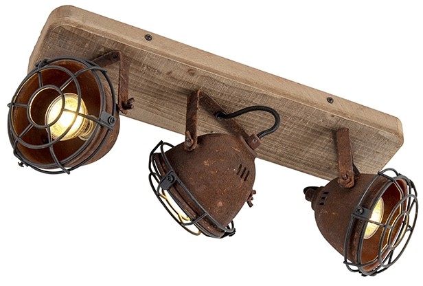 QAZQA Industrialny spot regulowany rdza drewno 3-źródła światła - Gina