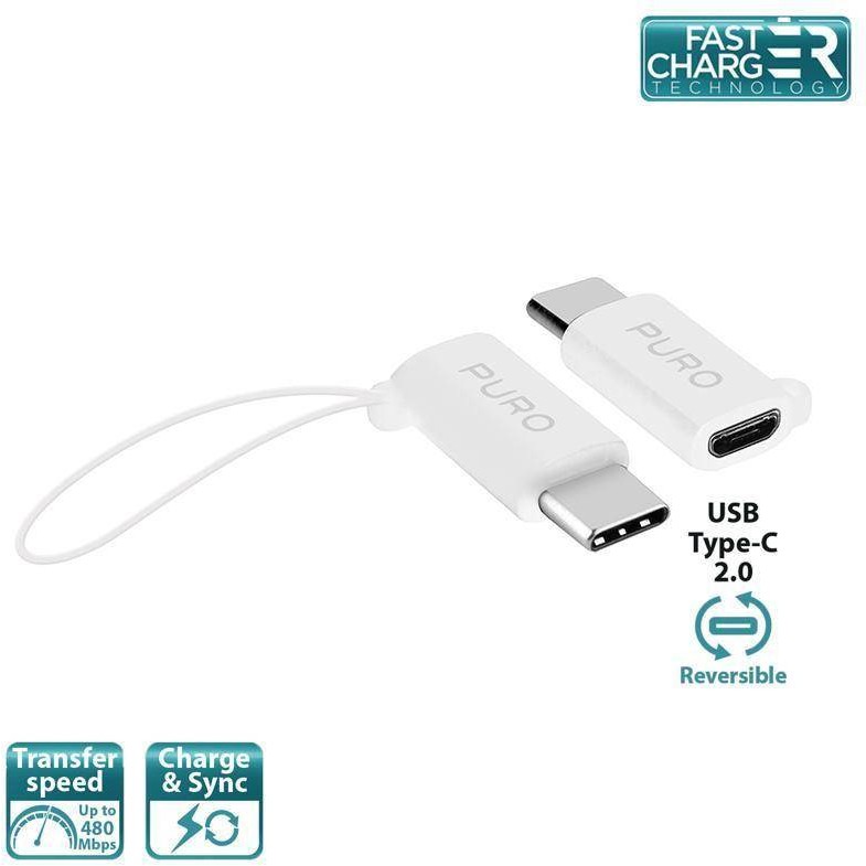PURO PURO Adapter Micro USB to USB-C - Adapter Micro USB na USB-C 2.0 do ładowania & synchronizacji danych, 2A, 480 Mbps + linka bezpieczeństwa (biały) b2btrade-9685-0