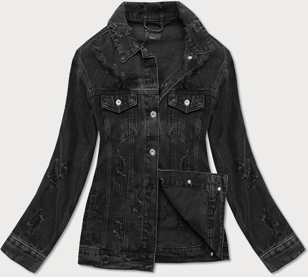 DENIM STORIES DAMSKA KURTKA JEANSOWA Z PRZETARCIAMI CZARNA (34761A) - DENIM STORIES