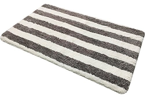 MSV dywan łazienkowy w paski z mikrofazy 50 x 80 cm, biały/szary, 50 x 80 x 15 cm 142048