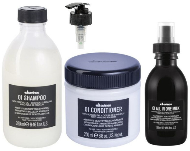 Davines zestaw: szampon z pompką + odżywka + mleczko 135ml