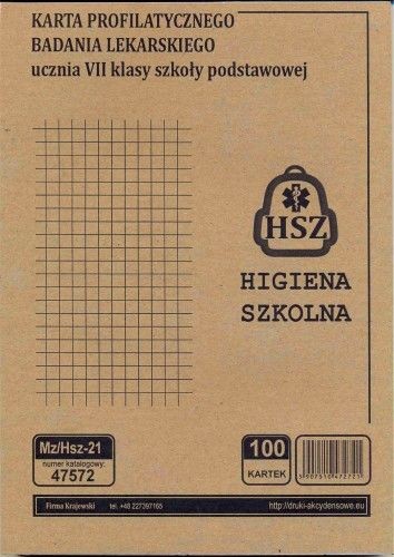 Firma krajewski Karta profilaktycznego badania ucznia VII klasy szkoły podstawowej [Mz/Hsz-21] Mz/Hsz-21
