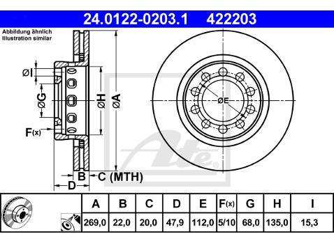 ATE TARCZA HAM 24.0122-0203.1 AUDI ALLROAD 4.2 V8 QUATTRO 02-05  24.0122-0203.1