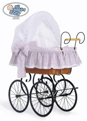 My Sweet Baby luxury Kosz Mojżesza Retro Jasmine - Naturalny + różowo-biała pościel z białą haftowaną koronką