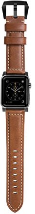 Nomad horween Leather Strap for Apple Watch  42 MM Traditional Build  Classic Bold Look  Custom Stainless Steel lugs and Buckle  Black Hardware NT
