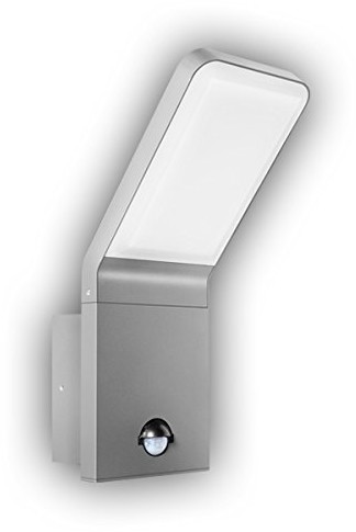 GEV LED lampa ścienna zewnętrzna oświetlenie Nina ujęcia z czujnikiem ruchu, pod kątem 90 stopni, wyłącznikiem zmierzchowym, IP 44, 570 lumenów, 3000 K, ciepła biel, aluminium,,,,, 9.5 W, srebrny szar 11076