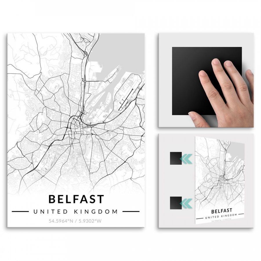 Pix4home Plakat metalowy Mapa B&W Belfast L POS-L-03990