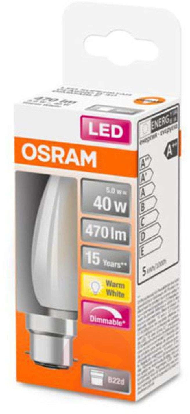 Osram Żarówka świeca LED B22d 5W 2 700 K ściemniana 4058075434509