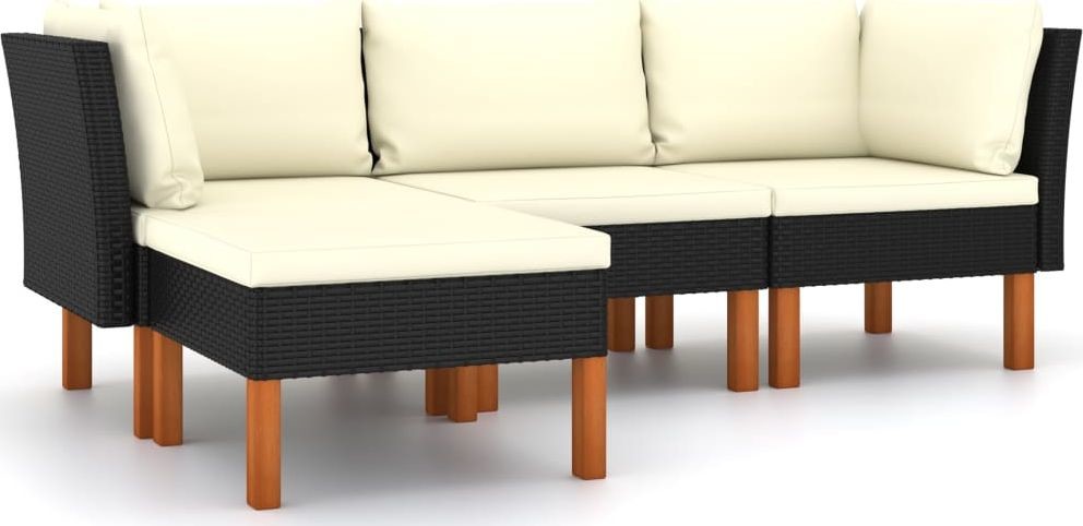 vidaXL 4-cz. zestaw wypoczynkowy do ogrodu, poduszki, czarny rattan PE 3059749