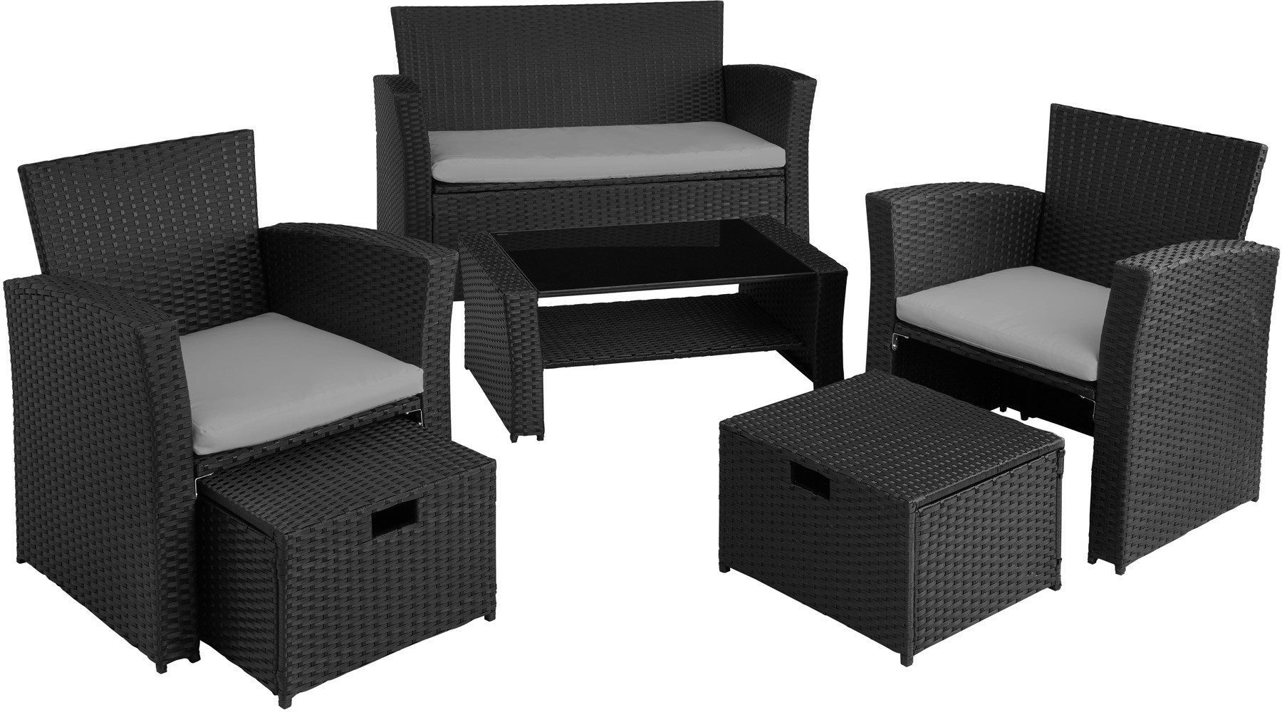 tectake Meble ogrodowe z technorattanu Modena - czarny/szary 404299