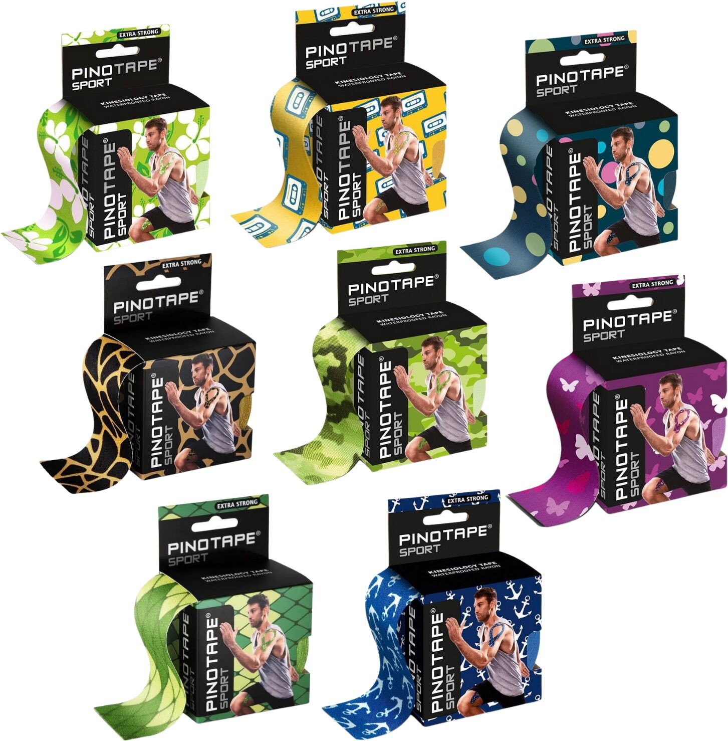 Pino Kinesiology Tape o zwiększonej przyczepności - wodoodporna taśma do kinesiotapingu dla sportowców i osób aktywnych fizycznie - ciekawe wzory (Pino Tap