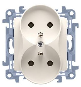 Kontakt Simon Kontakt_Simon Gniazdo wtyczkowe z uziemieniem podwójne z przesłonami torów prądowych (moduł) 16A. 250V. zaciski śrubowe krem CGZ2MZ.01/41