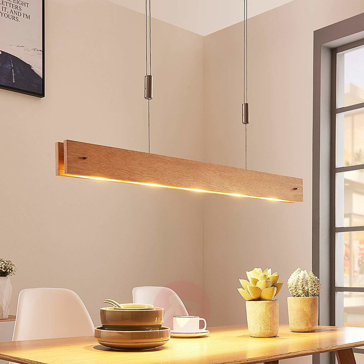 Lampenwelt COM Karinja drewniana lampa wisząca LED, ściemniacz
