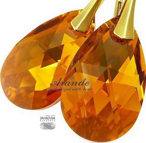 Swarovski Nowe Kolczyki Topaz Złote Srebro