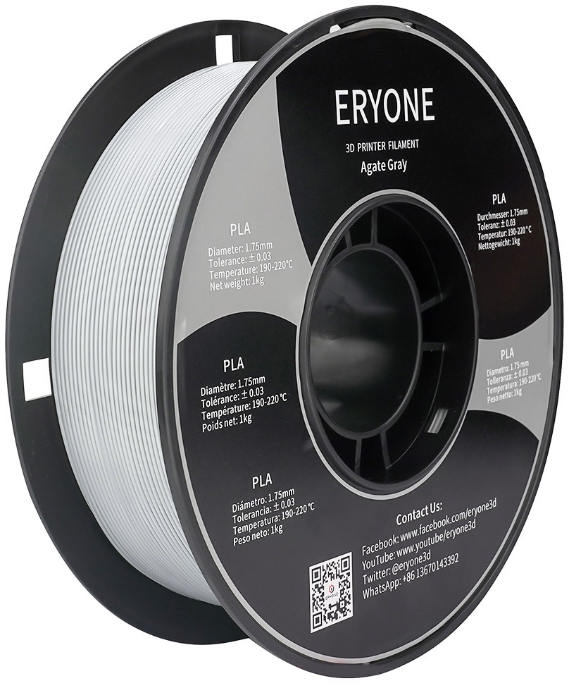 ERYONE ERYONE PLA Filament for 3D Printer 1.75mm Tolerance 0.03mm 1kg (2.2LBS)/Spool - Agate Grey 795743EUDF