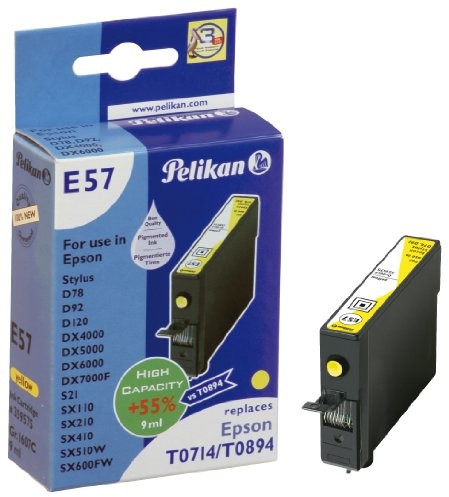 Pelikan tusz do drukarki, E54, E55, E56, E57, P13, E54E54, zamiennik tuszy Epson: T07114011, T07124011, T07134011, T07144011, T07154011, żółty standard 359575