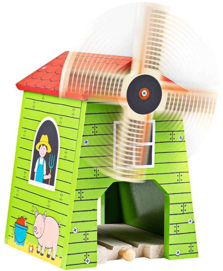 Bigjigs Toys Zielony wiatrak do kolejki drewnianej