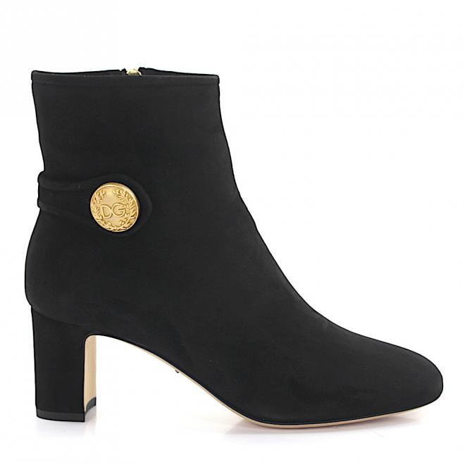 Dolce & Gabbana Dolce & Gabbana Botki  zamsz Guzik ozdobny Koraliki Logo czarny