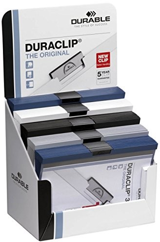 Durable 298500 Display ze skoroszytami zaciskowymi Duraclip 30, opak. 50 sztuk, w różnych kolorach. 298500